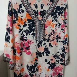 JM Collection 3X tunic navy pink and white